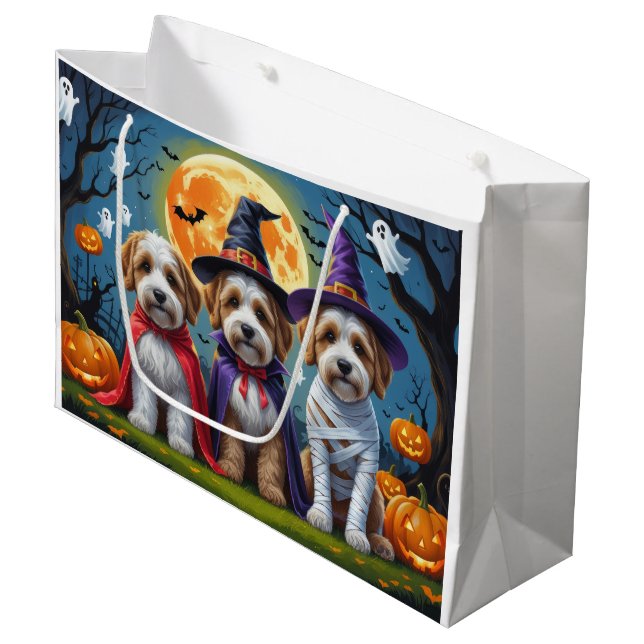 Bernedoodle Dogs Pumpkin Halloween Funny Large Gift Bag (Front Angled)