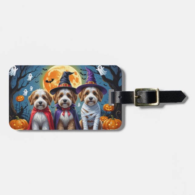 Bernedoodle Dogs Pumpkin Halloween Funny Luggage Tag (Front Horizontal)
