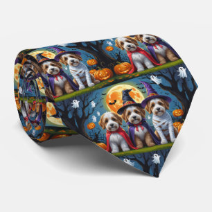 Bernedoodle Dogs Pumpkin Halloween Funny Tie