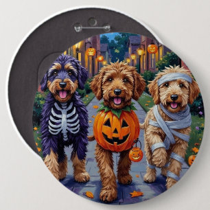 Bernedoodle Dogs Trick-or-Treating in Halloween Co 6 Cm Round Badge