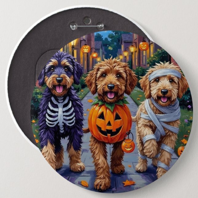Bernedoodle Dogs Trick-or-Treating in Halloween Co 6 Cm Round Badge (Front & Back)