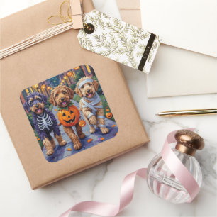 Bernedoodle Dogs Trick-or-Treating in Halloween Co Square Sticker