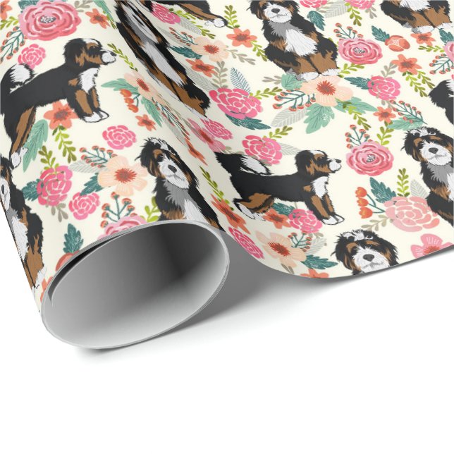 Bernedoodle Floral Dog Wrapping Paper (Roll Corner)