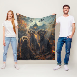 Bernedoodle Halloween Night Doggy Delight Fleece Blanket
