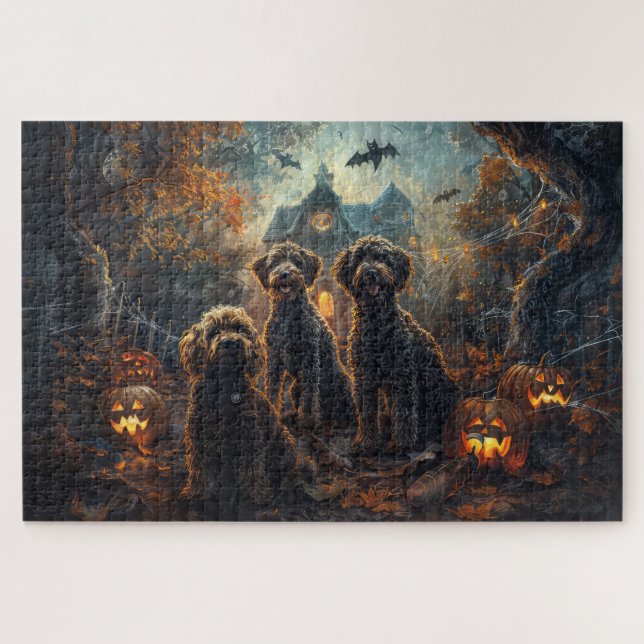 Bernedoodle Halloween Night Doggy Delight  Jigsaw Puzzle (Horizontal)
