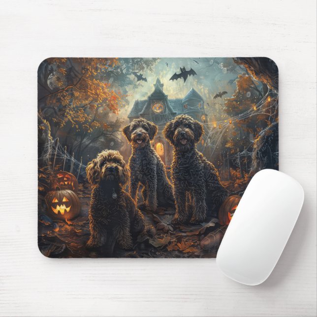 Bernedoodle Halloween Night Doggy Delight  Mouse Mat (With Mouse)