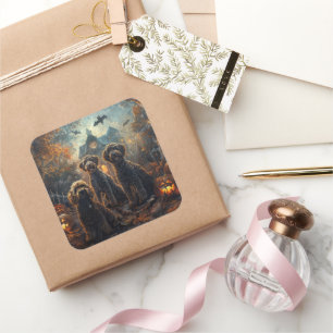 Bernedoodle Halloween Night Doggy Delight  Square Sticker