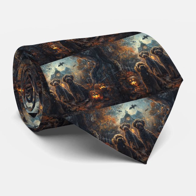 Bernedoodle Halloween Night Doggy Delight  Tie (Rolled)