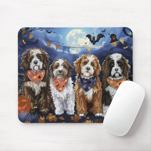 Bernedoodle Halloween Spooky Mouse Mat (With Mouse)