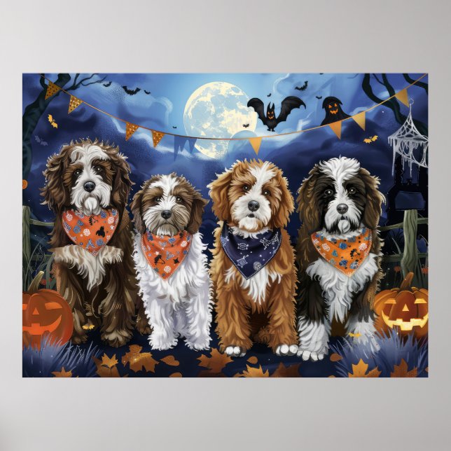 Bernedoodle Halloween Spooky Poster (Front)