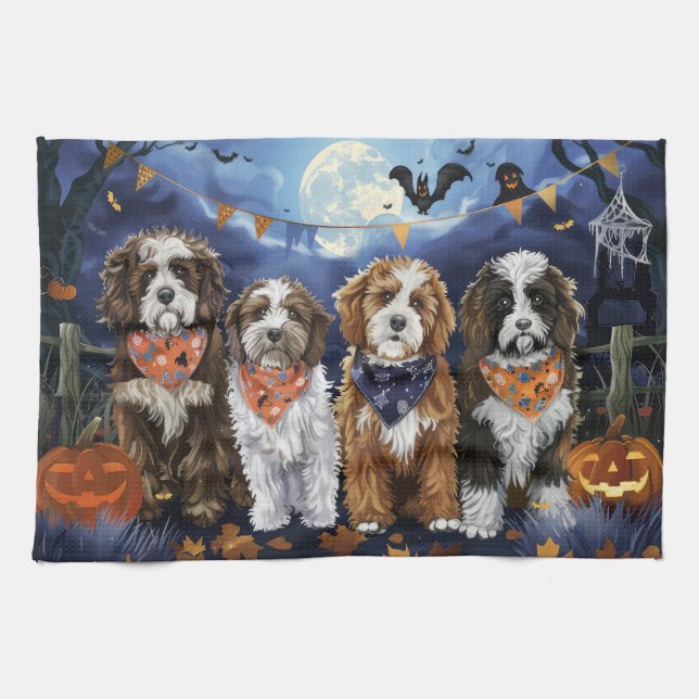 Bernedoodle Halloween Spooky Tea Towel (Horizontal)