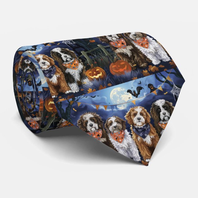 Bernedoodle Halloween Spooky Tie (Rolled)