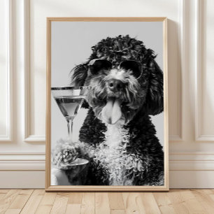 Bernedoodle Holding Cocktail Wall Art, Black and Poster