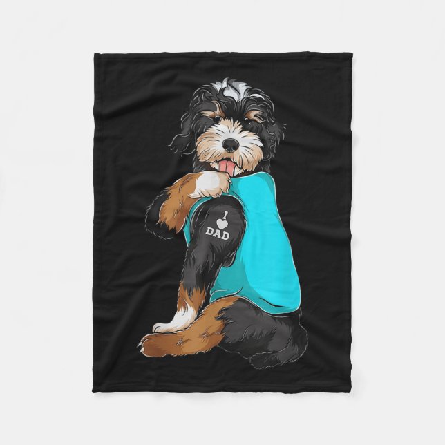 Bernedoodle I Love Dad Tattoo Apparel, Dog Dad Gif Fleece Blanket (Front)