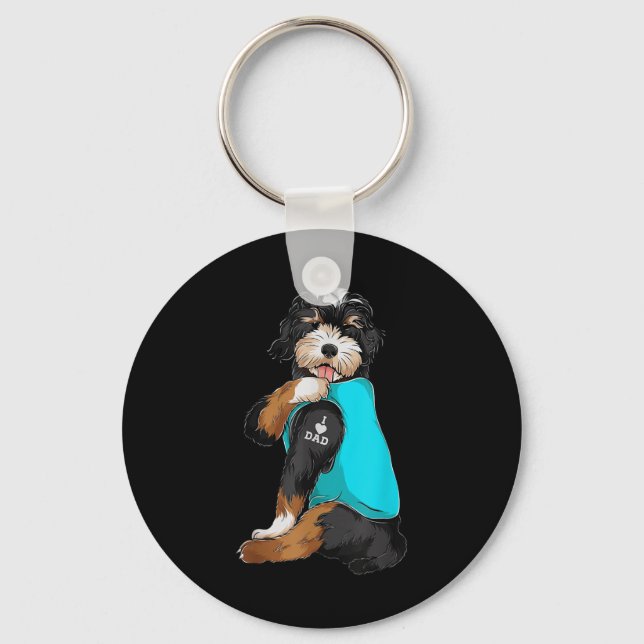 Bernedoodle I Love Dad Tattoo Apparel, Dog Dad Gif Key Ring (Front)