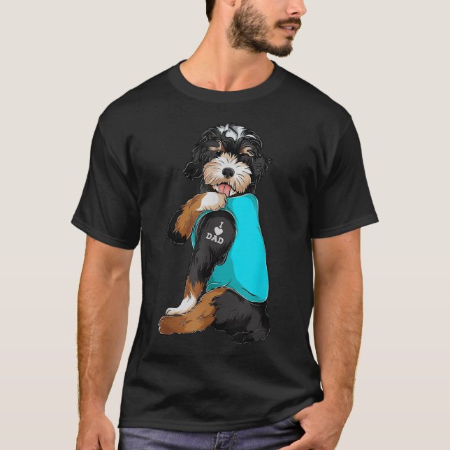 Bernedoodle I Love Dad Tattoo Apparel, Dog Dad Gif T-Shirt (Front)