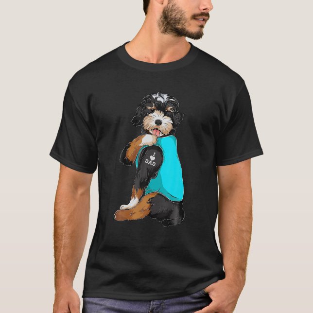 Bernedoodle I Love Dad Tattoo Apparel, Dog Dad Gif T-Shirt (Front)