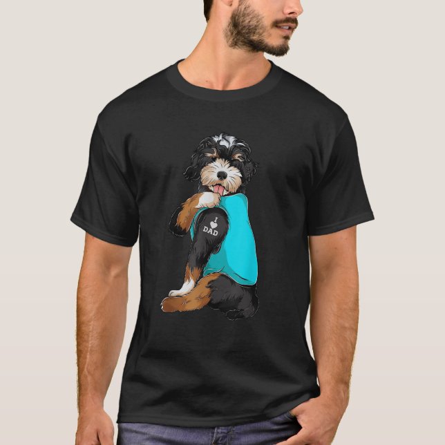 Bernedoodle I Love Dad Tattoo Apparel Dog Dad Gift T-Shirt (Front)