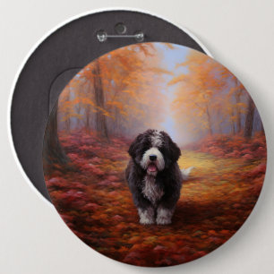 Bernedoodle in Autumn Leaves Fall Inspire 6 Cm Round Badge