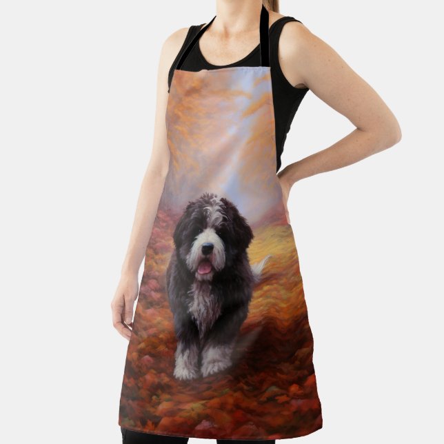 Bernedoodle in Autumn Leaves Fall Inspire  Apron (Insitu)