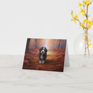 Bernedoodle in Autumn Leaves Fall Inspire Card