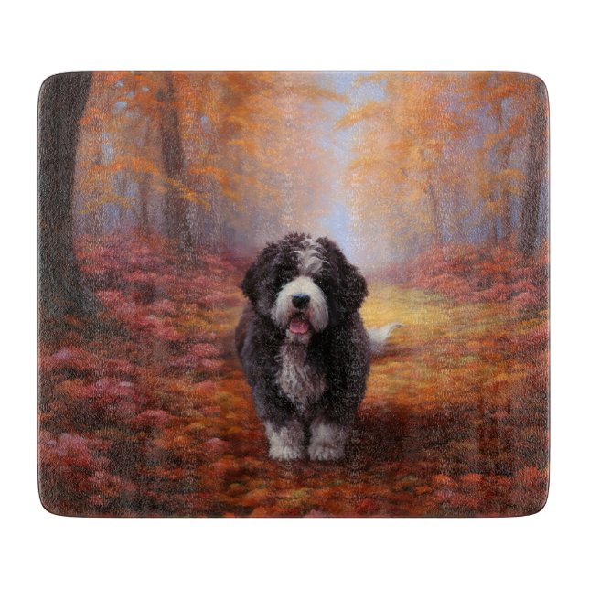Bernedoodle in Autumn Leaves Fall Inspire  Cutting Board (Front)