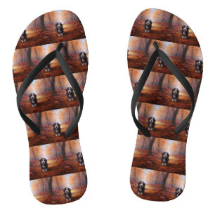 Bernedoodle in Autumn Leaves Fall Inspire  Flip Flops