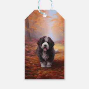 Bernedoodle in Autumn Leaves Fall Inspire  Gift Tags