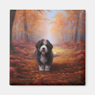 Bernedoodle in Autumn Leaves Fall Inspire Magnet