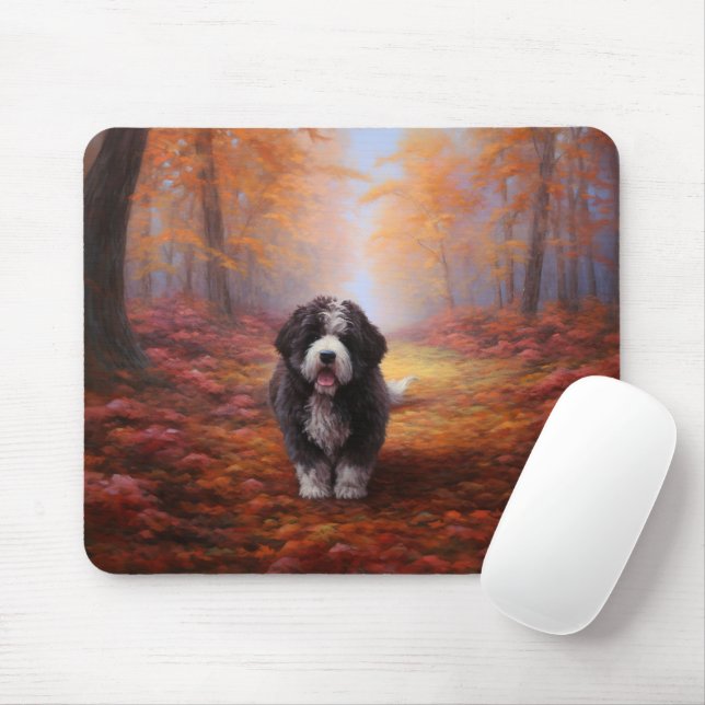 Bernedoodle in Autumn Leaves Fall Inspire  Mouse Mat (With Mouse)
