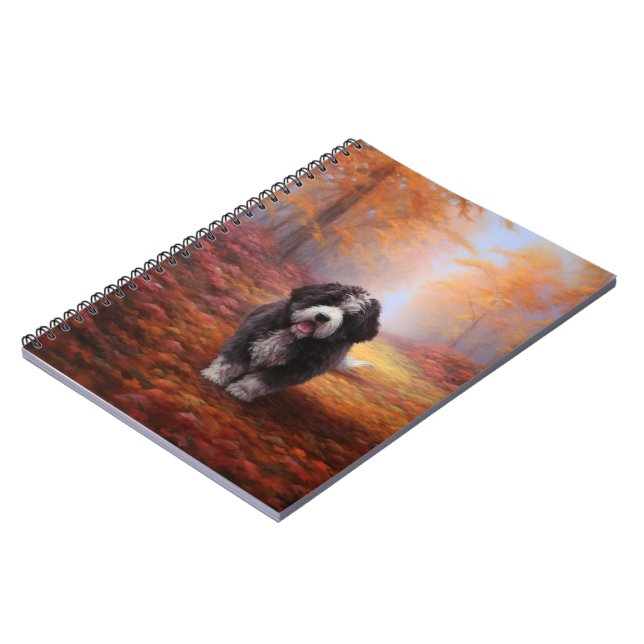 Bernedoodle in Autumn Leaves Fall Inspire  Notebook (Left Side)