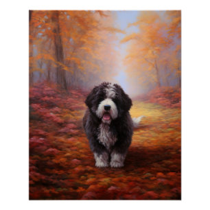 Bernedoodle in Autumn Leaves Fall Inspire  Poster