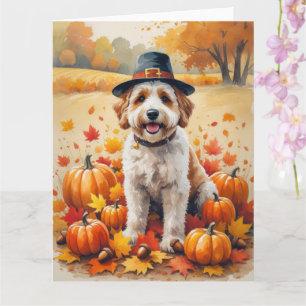 Bernedoodle In Autumn Leaves Thanksgiving Art  Card