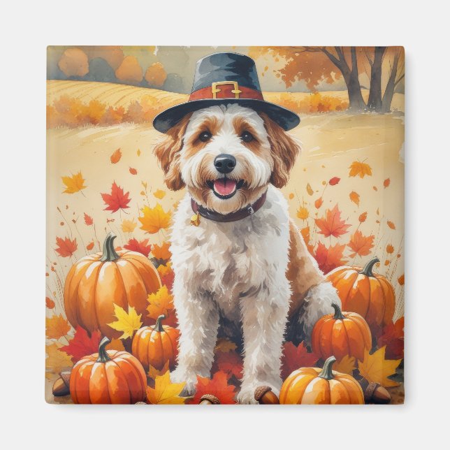 Bernedoodle In Autumn Leaves Thanksgiving Art  Magnet (Front)