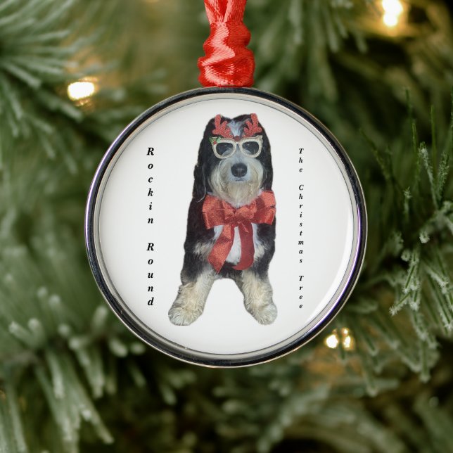 Bernedoodle in Christmas Costume Metal Tree Decoration (Tree)