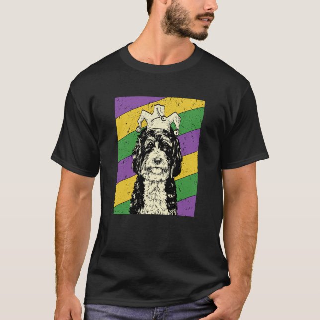 Bernedoodle Jester Mardi Gras Doodle Dog Mom or Da T-Shirt (Front)