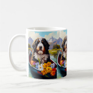 Bernedoodle on a Paddle: A Scenic Adventure Coffee Mug