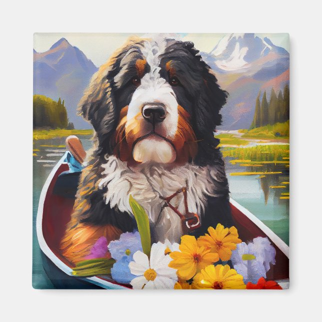 Bernedoodle on a Paddle: A Scenic Adventure Magnet (Front)