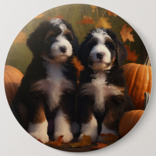 Bernedoodle Puppy Autumn Delight Pumpkin 6 Cm Round Badge