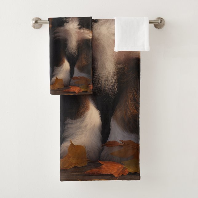 Bernedoodle Puppy Autumn Delight Pumpkin Bath Towel Set (Insitu)