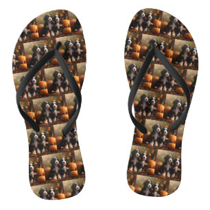 Bernedoodle Puppy Autumn Delight Pumpkin Flip Flops