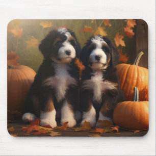 Bernedoodle Puppy Autumn Delight Pumpkin Mouse Mat