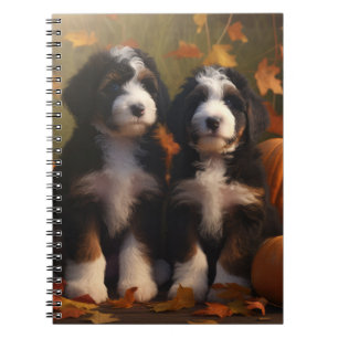 Bernedoodle Puppy Autumn Delight Pumpkin Notebook