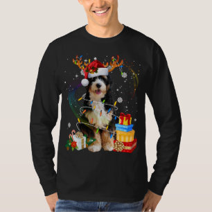 Bernedoodle Reindeer Christmas Lights Funny Dog Xm T-Shirt