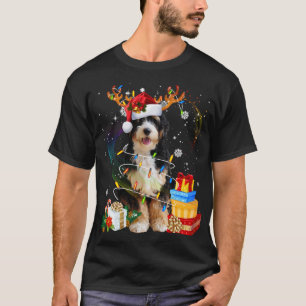 Bernedoodle Reindeer Christmas Lights Funny Dog Xm T-Shirt