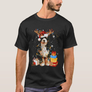 Bernedoodle Reindeer Christmas Lights Funny Dog Xm T-Shirt
