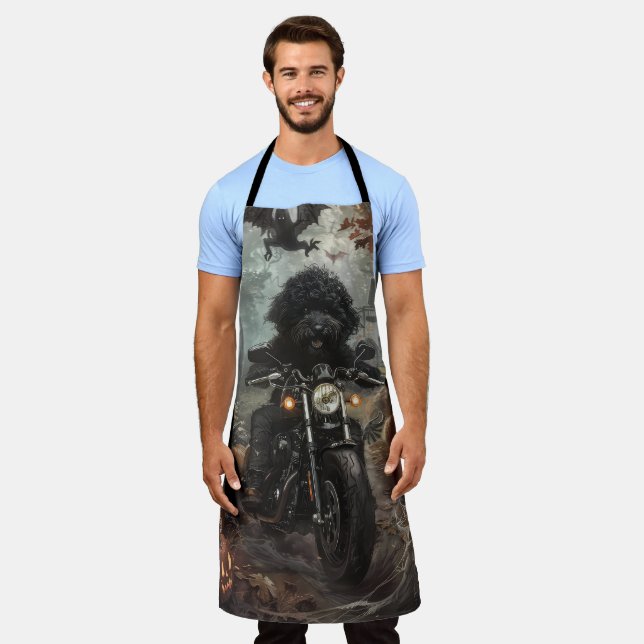 Bernedoodle Riding Motorcycle Halloween Scary Apron (Worn)