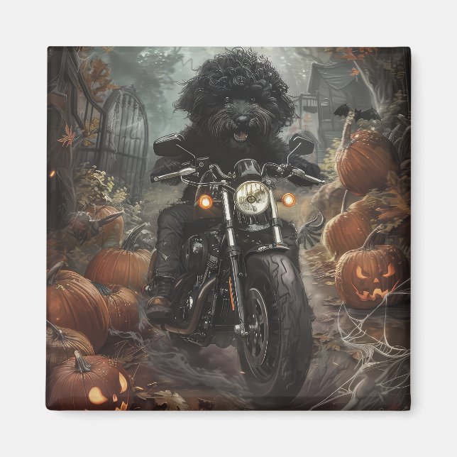 Bernedoodle Riding Motorcycle Halloween Scary Magnet (Front)