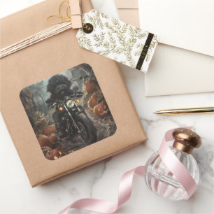 Bernedoodle Riding Motorcycle Halloween Scary Square Sticker