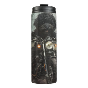 Bernedoodle Riding Motorcycle Halloween Scary Thermal Tumbler